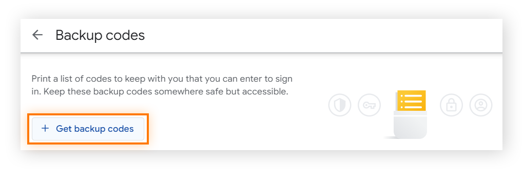 Google 账户两步验证部分下的备份代码界面